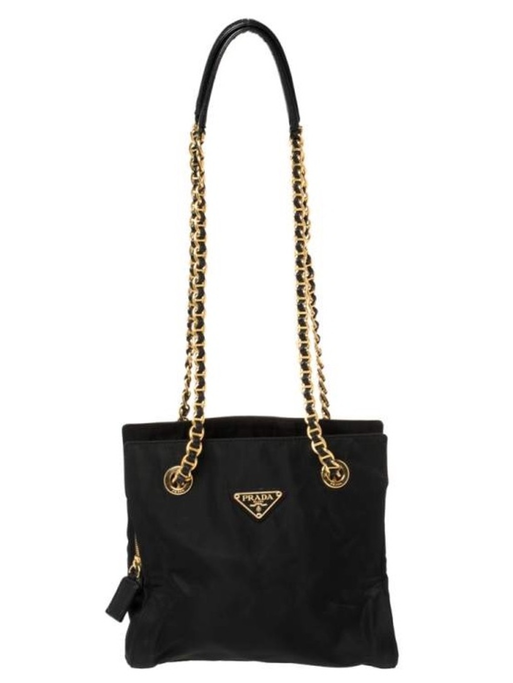 Prada Vintage Tessuto Nylon Chain-Handle Shoulder Bag - black & gold